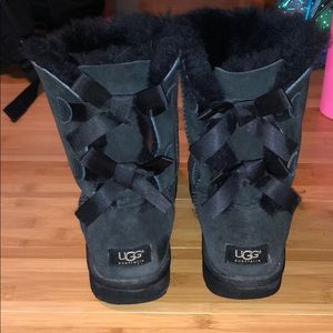 Black Ugg boots with double bows